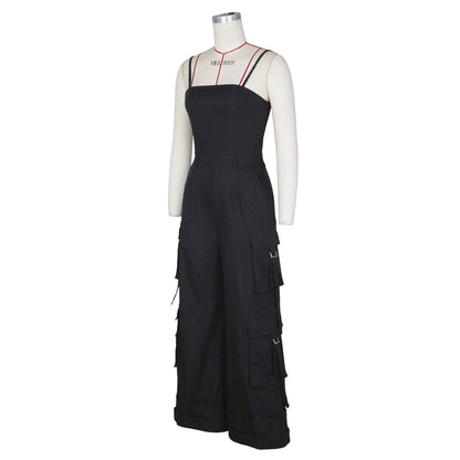 Stylish Bandeau Pocket Patchwork Wide-Leg Jumpsuit