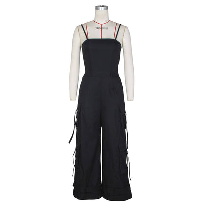Stylish Bandeau Pocket Patchwork Wide-Leg Jumpsuit