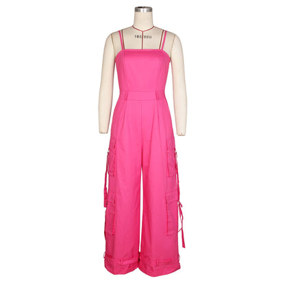 Stylish Bandeau Pocket Patchwork Wide-Leg Jumpsuit