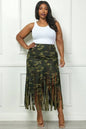 Plus Camo Fringe Hem Midi Skirt
