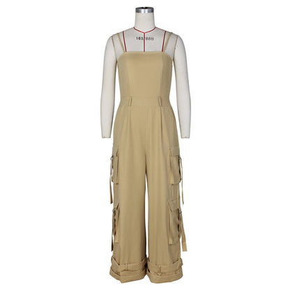 Stylish Bandeau Pocket Patchwork Wide-Leg Jumpsuit