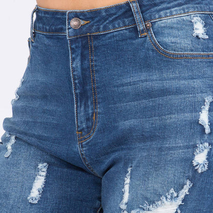 PLUS SIZE DISTRESSED DENIM SKINNY SHORTS-RSS20095P