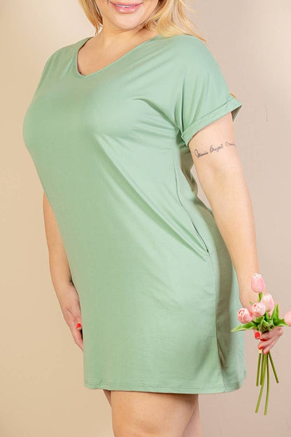 Plus Size Cap Sleeve Pocket Mini Dress