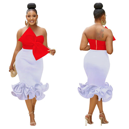 MB FASHION BOW CONTRAST BELL MERMAID DRESS SET MB6397 PRE-OR