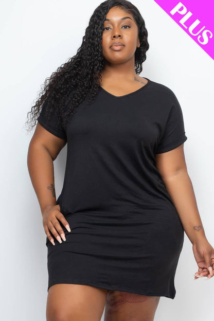 Plus Size Cap Sleeve Pocket Mini Dress