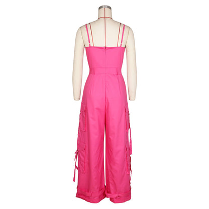 Stylish Bandeau Pocket Patchwork Wide-Leg Jumpsuit