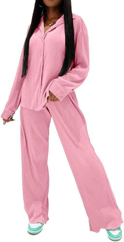 MB FASHION BLOUSE TOP LONG WIDE PANTS SET 6590LY