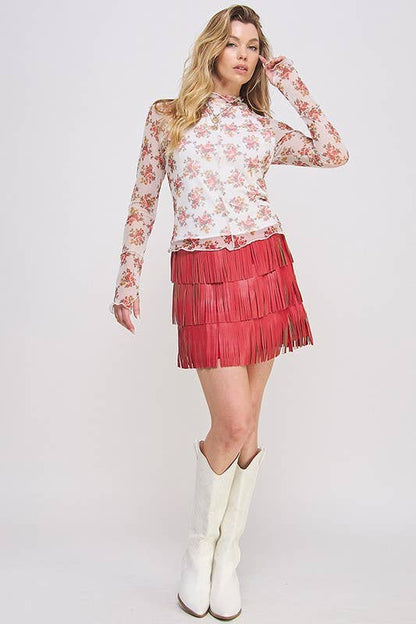 PLUS SIZE Western Faux Leather Fringe Mini Skirt
